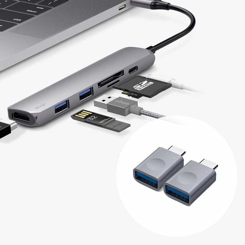 엘라고 코리아,[맥북 필수템 2종] USB-C타입 6IN1 멀티허브 + LED 변환 어댑터 2개 세트